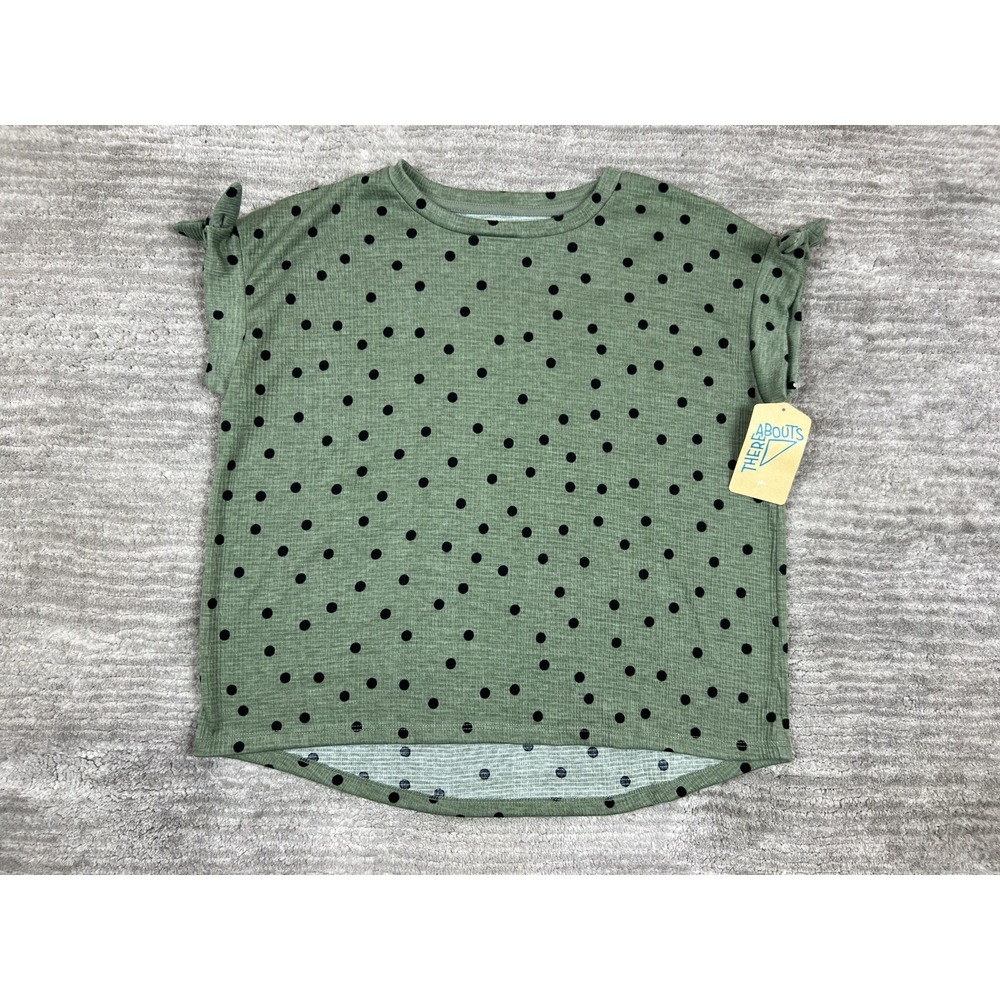 Thereabouts Top Girls XL 18.5 Green Sea Spray Dot Polka Dot Tie Sleeve Ribbed